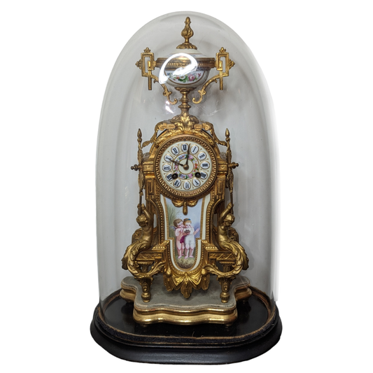 Antique 1800s French Gilt Metal Clock - Sevres Style Porcelain and Rococo Aesthetic