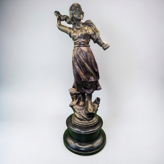 Antique French Spelter Figure of a Woman with fishing nets | Late 19th Century