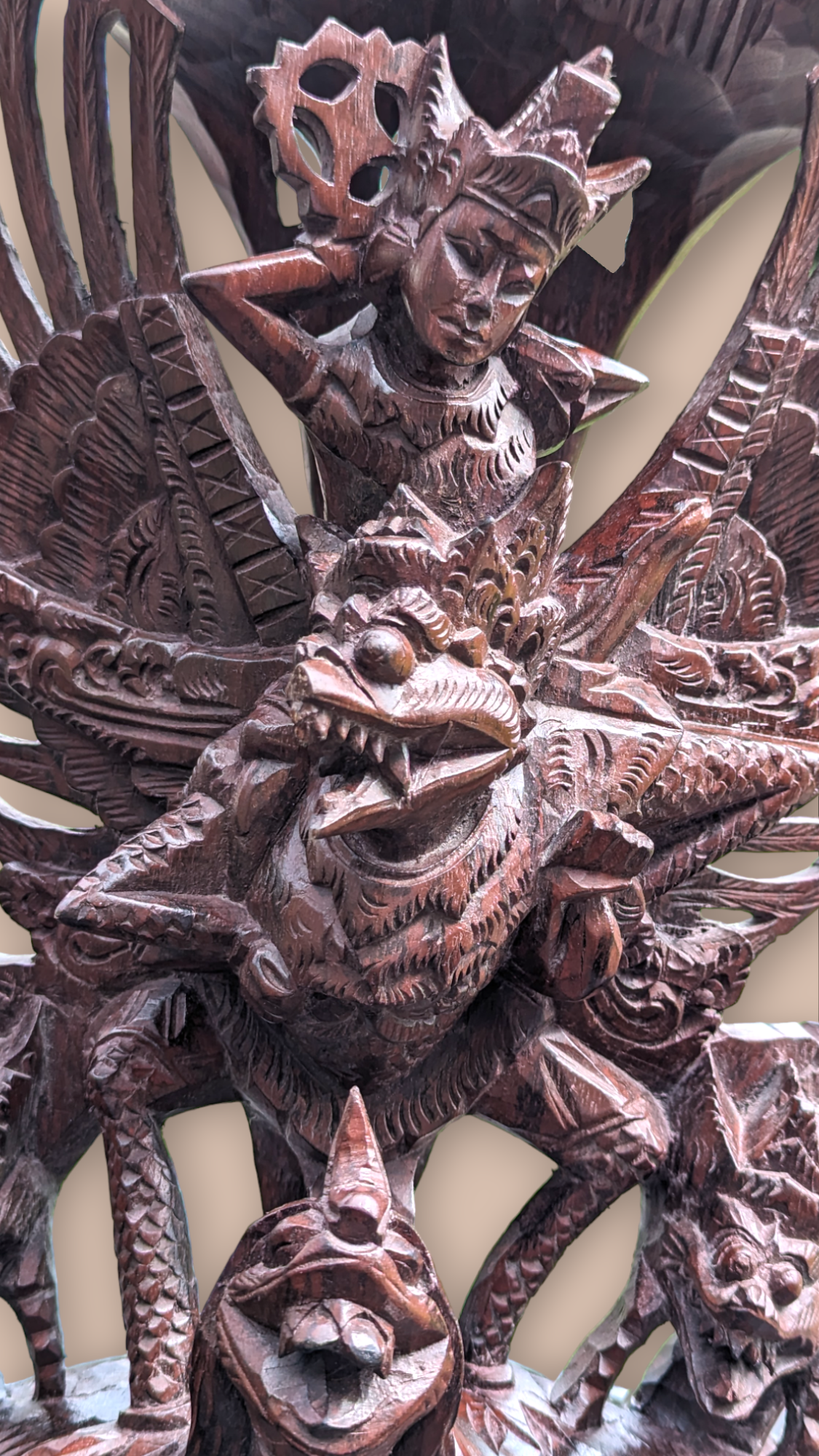 Vintage Hand Carved Wooden Garuda-Vishnu Sculpture - Hindu Indonesia Mythology