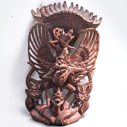 Vintage Hand Carved Wooden Garuda-Vishnu Sculpture - Hindu Indonesia Mythology