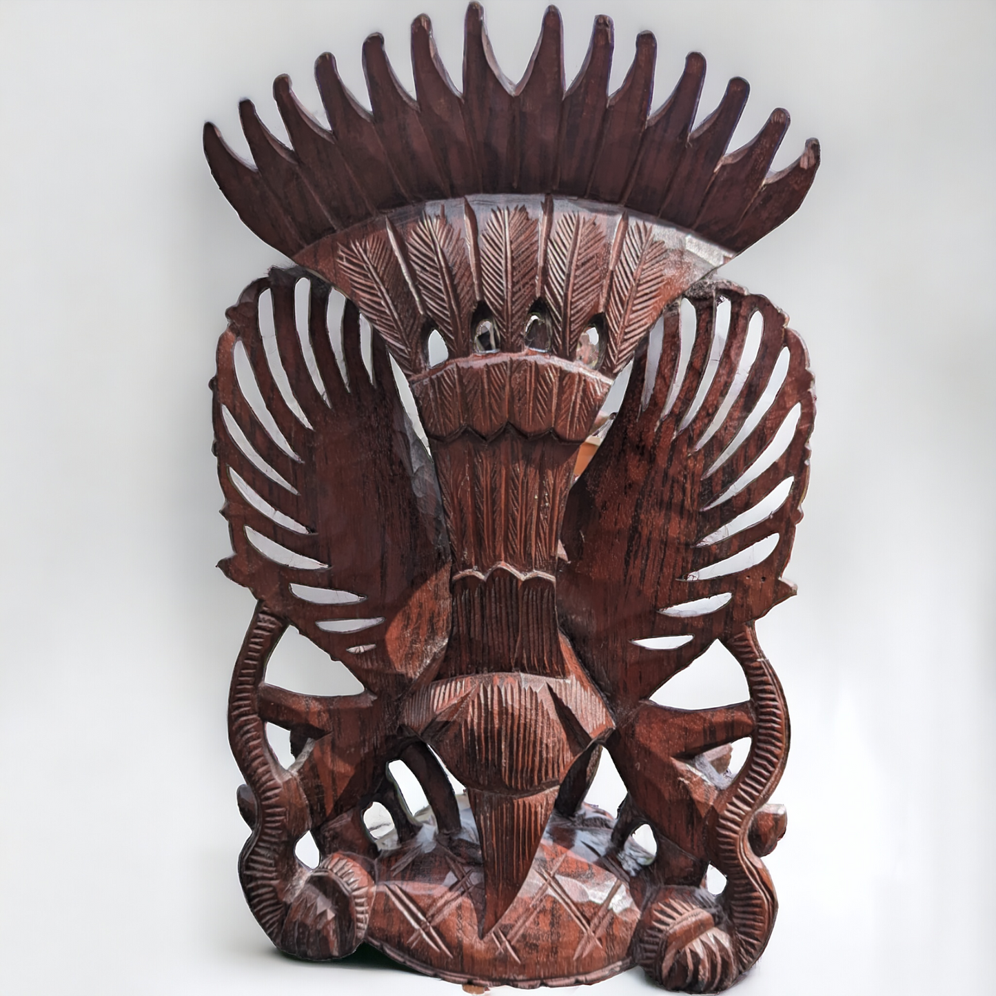 Vintage Hand Carved Wooden Garuda-Vishnu Sculpture - Hindu Indonesia Mythology