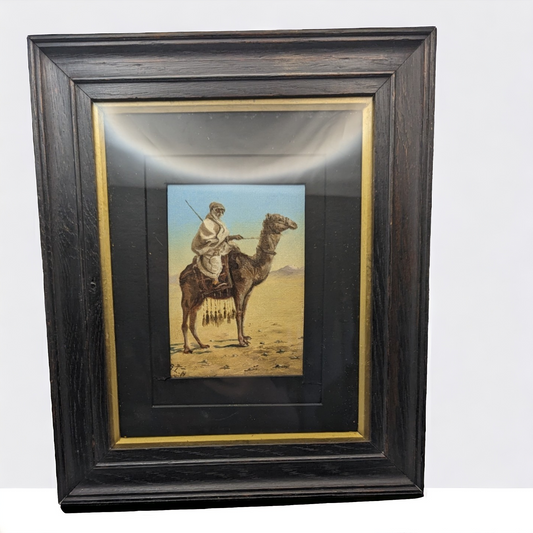 Antique 1900s Frame Oil Painting on Canvas Board - Arab Bedouin Nomad Signed GLH