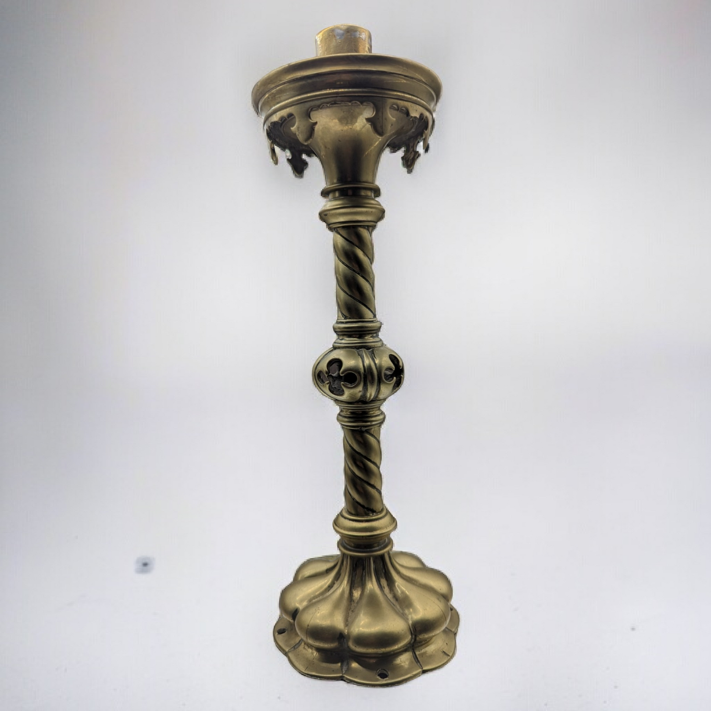 Antique 1800s Pair of Pugin Style Brass Candlesticks