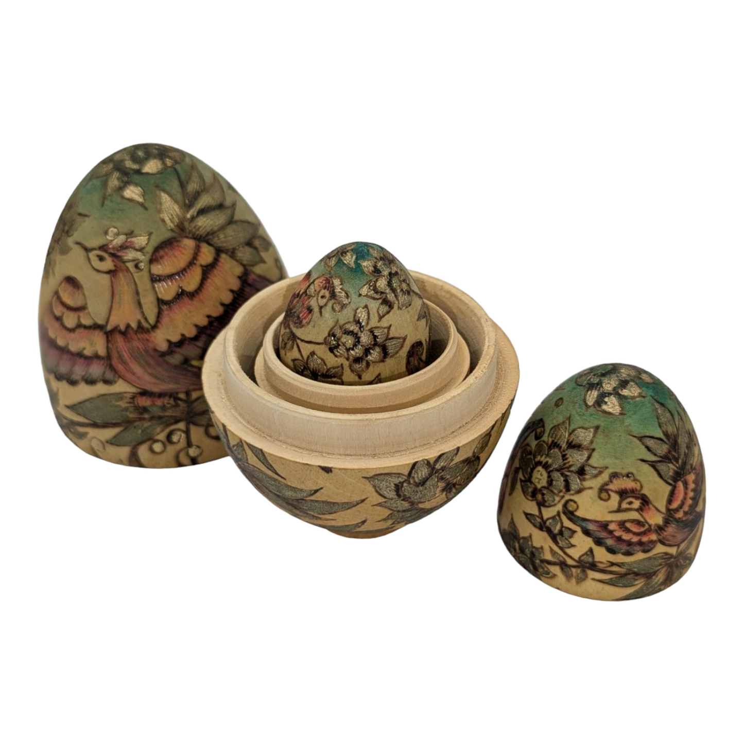 Vintage Hand Painted Wooden Nesting Eggs