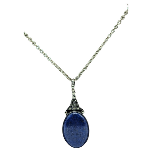 Blue Stone and Marcasite Pendant Necklace