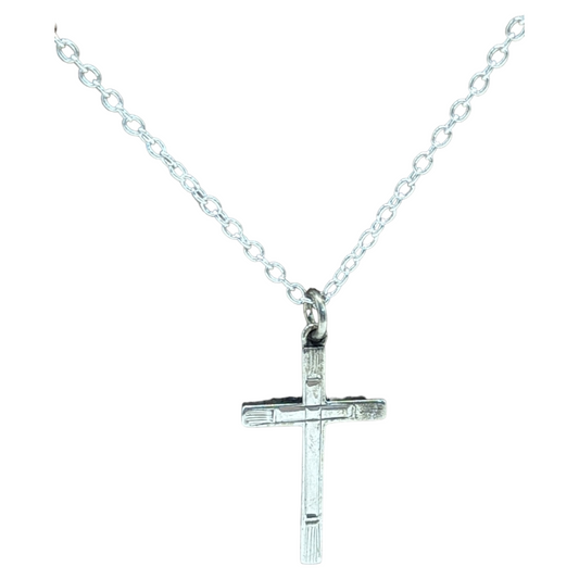 Vintage AJH Silver Cross Pendant with 18-Inch Chain